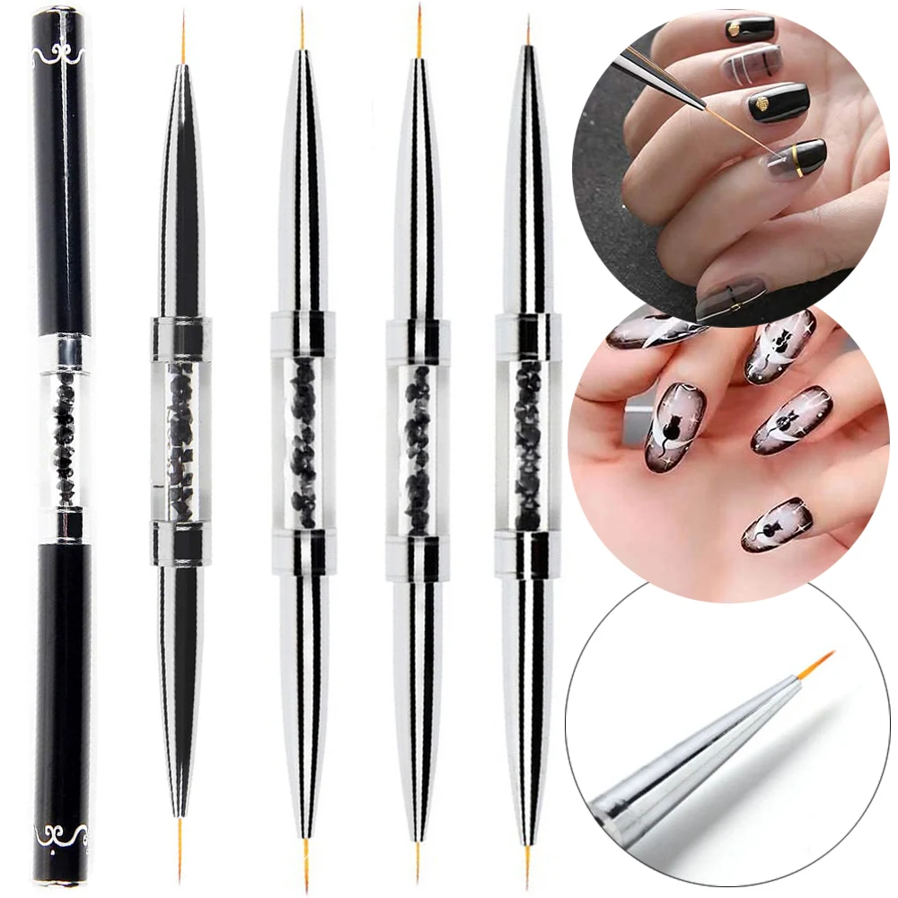 

Nail Brush Thin Line Double Head Nails Powder Pen Crystal Handle Drawing Manicure Brushes Painting Gel Polish Nail Art Tools