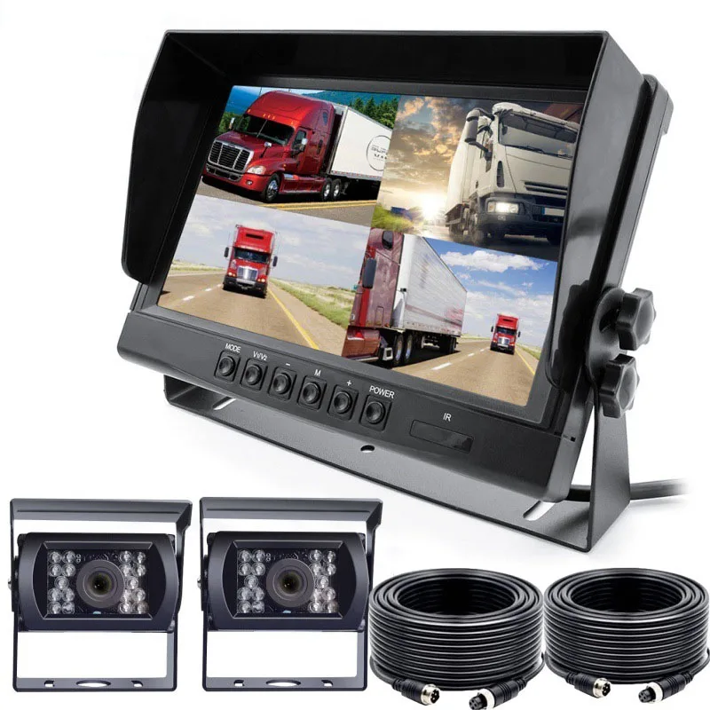 9 Inch AHD Video Input Car DVR Display Four Channels Reverse Camera Split Screen for Truck Harvester Driving Record Monitoring
