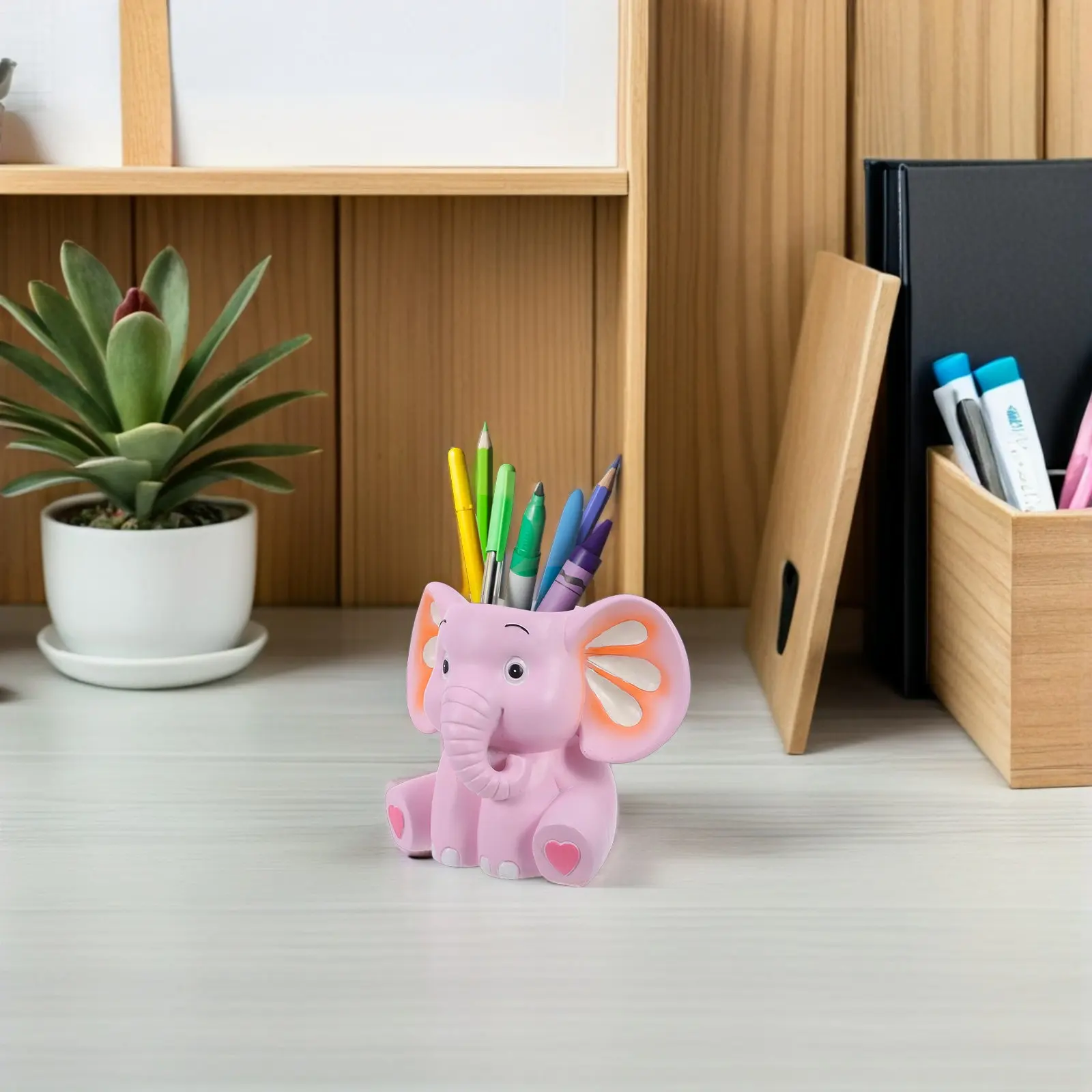 Resin Elephant Pen Holder Cartoon Stationery Organizer Desk Storage Box Funny Pencil Holder Kawaii Office Decor Animal Themed