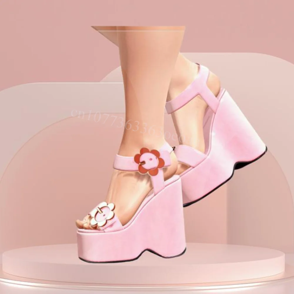 

Thick Sole Pink Sandals Metal Buckle Ankle Strap Shoes for Women High Platferm Fashion Summer Shoes 2025 Zapatos Para Mujere