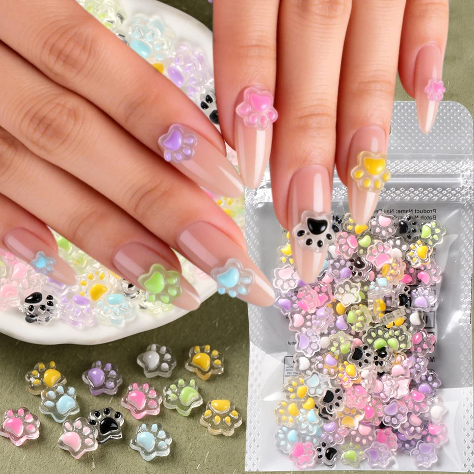 50/100pcs 3D Animal Nail Art Charms Cute Pet Paws Pony Designs Nail Decoration Kawaii Resin Material Manicure Accessories f