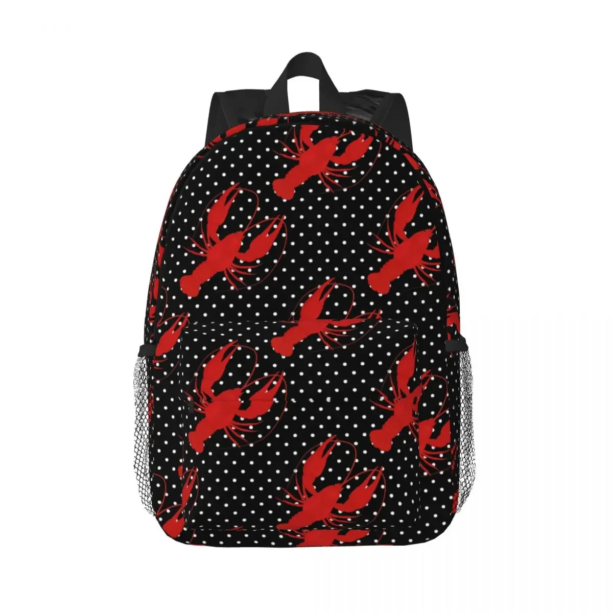 Red Lobster Polka Dots Black Backpacks Boys Girls Bookbag Students School Bags Travel Rucksack Shoulder Bag Large Capacity