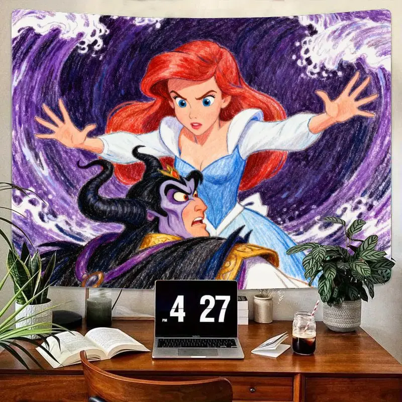 

1 шт., Фэнтезийный гобелен принцессы Диснея Ариэль и Урсула, современное настенное искусство из полиэстера для спальни, гостиной, декор в общежитии, подарок для фанатов