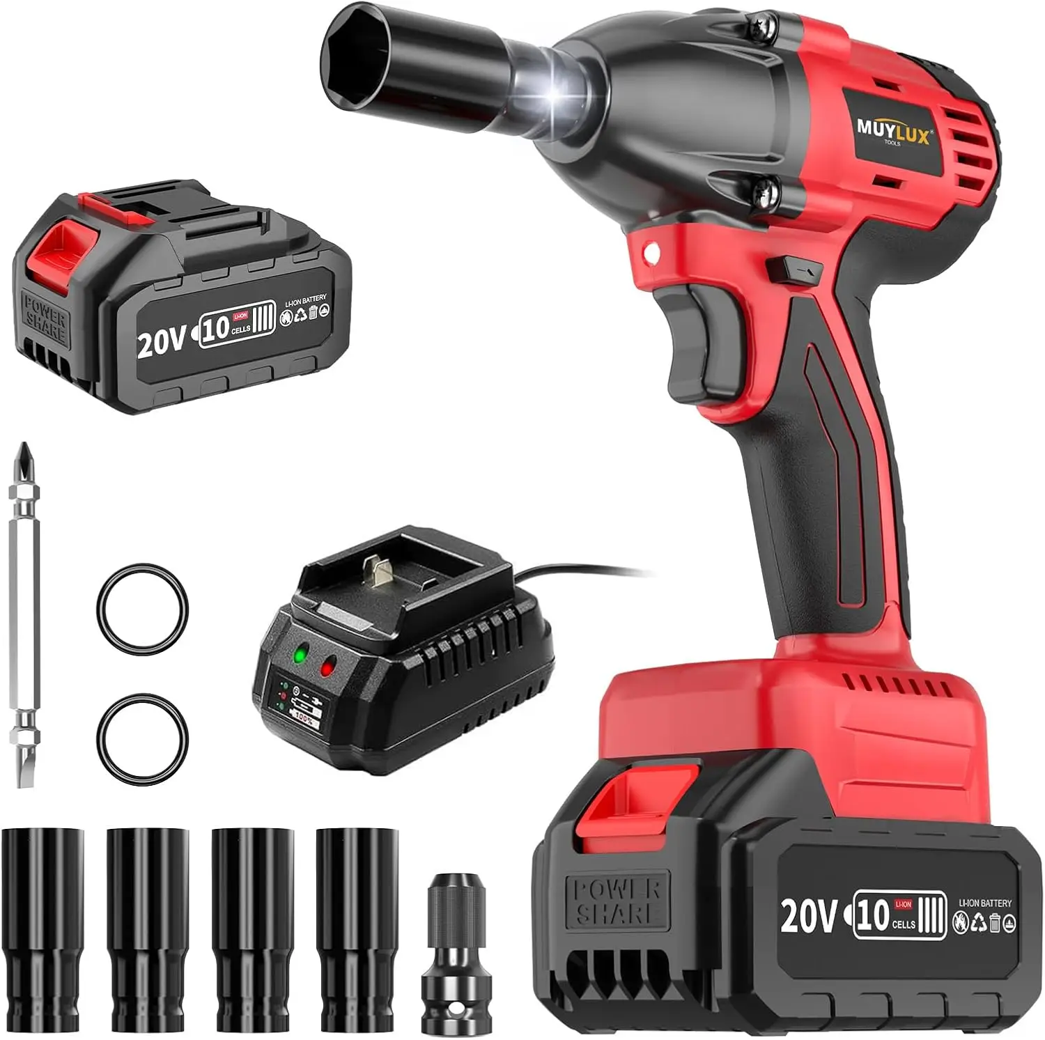 

430N·m Brushless Impact Wrench 1/2' with 4.0Ah Battery & Charger, High Torque Electric Drill for Car, DIY, Lawn Mower