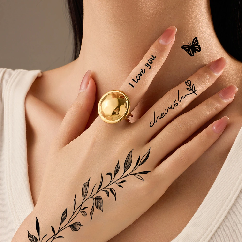 6 قطعة الوشم المؤقت زهرة سوداء للنساء ماكياج الجسم المتاح الأزهار ريشة وهمية الوشم ل فن إصبع اليد الجسم