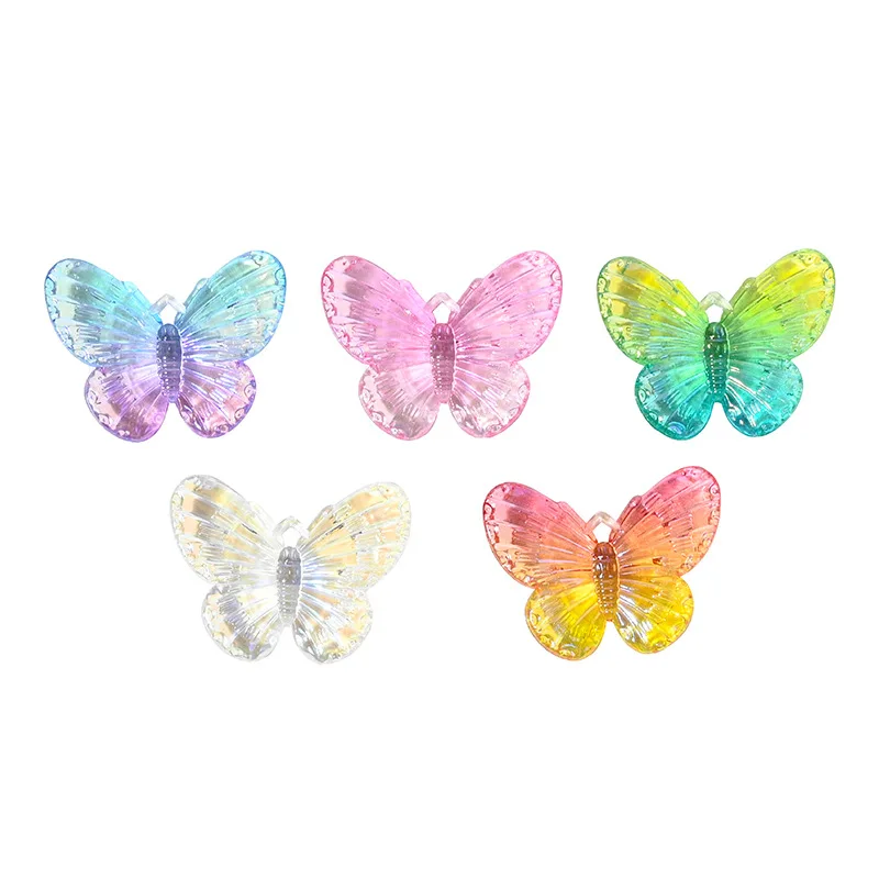 10Pcs Acrylic Aurora AB Color 3D Colorful Gradient Butterfly Handmade DIY Phone Case Resin Large Size Nail Art Accessories Charm