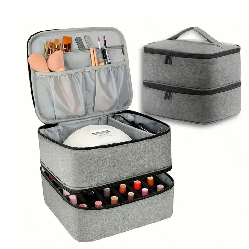 1PC Nail Polish Organizer Case With UV Light Storage, Double-Layer Nail Polish Bag Holds 30 Bottles And 1 Led Nail Lamp