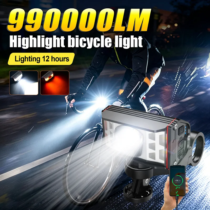 2026 NEW 990000LM USB Rechargeable Bike Light Bike Headlight Power Bank Flashlight MTB Road Cycling Lamp Front Light Waterproof