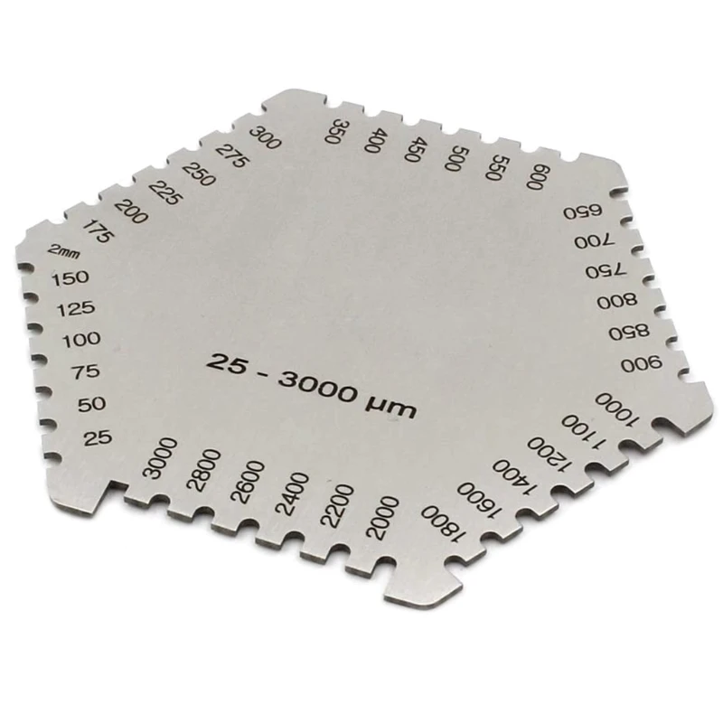 Độ Chính Xác Cao Thép Không Gỉ Lục Giác Màng Ướt Lược Công Nghiệp 25-3000um Sơn Ướt Máy Đo Độ Dày Màng Với Quy Mô Trang Sức Giọt
