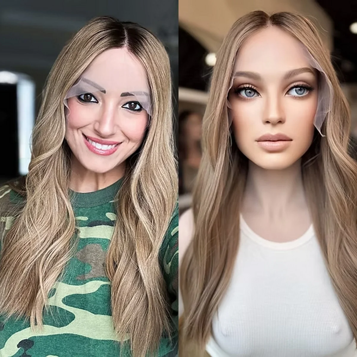 24“ Ombre Honey Blonde Synthetic Lace Frontal Wigs Natural Slightly Wave Balayage Original Factory Cheap Wigs On Clearance Sale