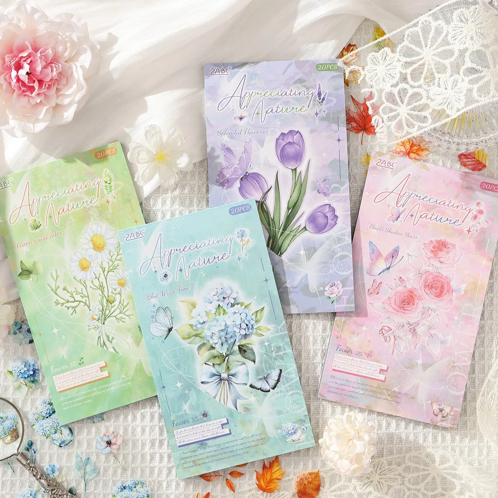 Journamm 20sheets Floral PET Sticker Transparent Flower Stickers for Scrapbooking Journaling Planners and DIY Crafts