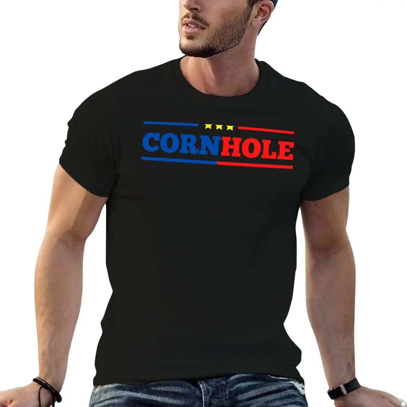 

humor dark man Stars Cornhole t t shirts shirt Player Fan cotton T-Shirt Design or Three Cornhole funny