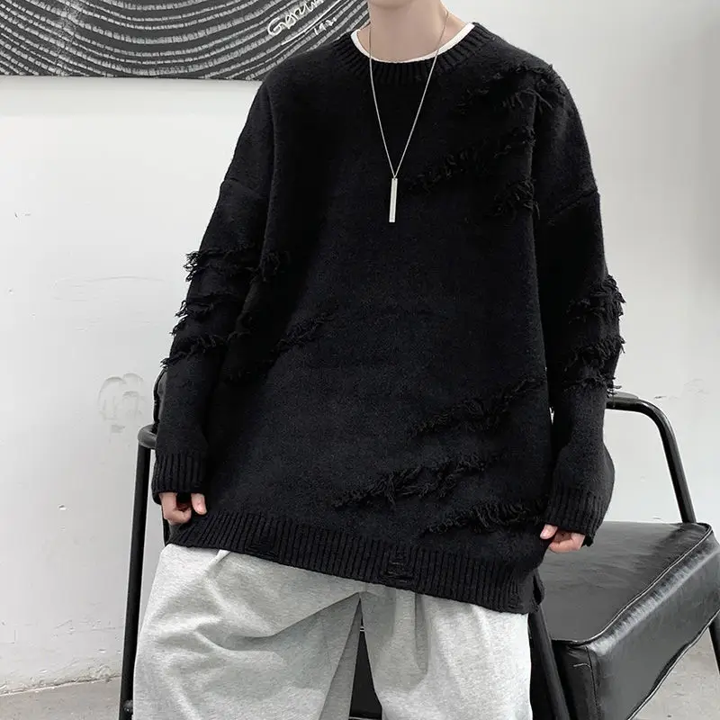 Suéteres coreanos holgados de punto empalmados de Color sólido para hombre, ropa informal, Tops que combinan con todo, primavera 2023