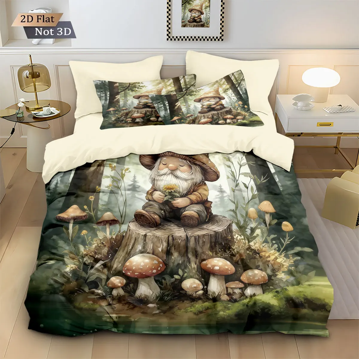 

3pcs Forest Goblin Elderly Printed Down Duvet Cover Set, Multi Size Bedroom Bedding Decoration, Machine Washable