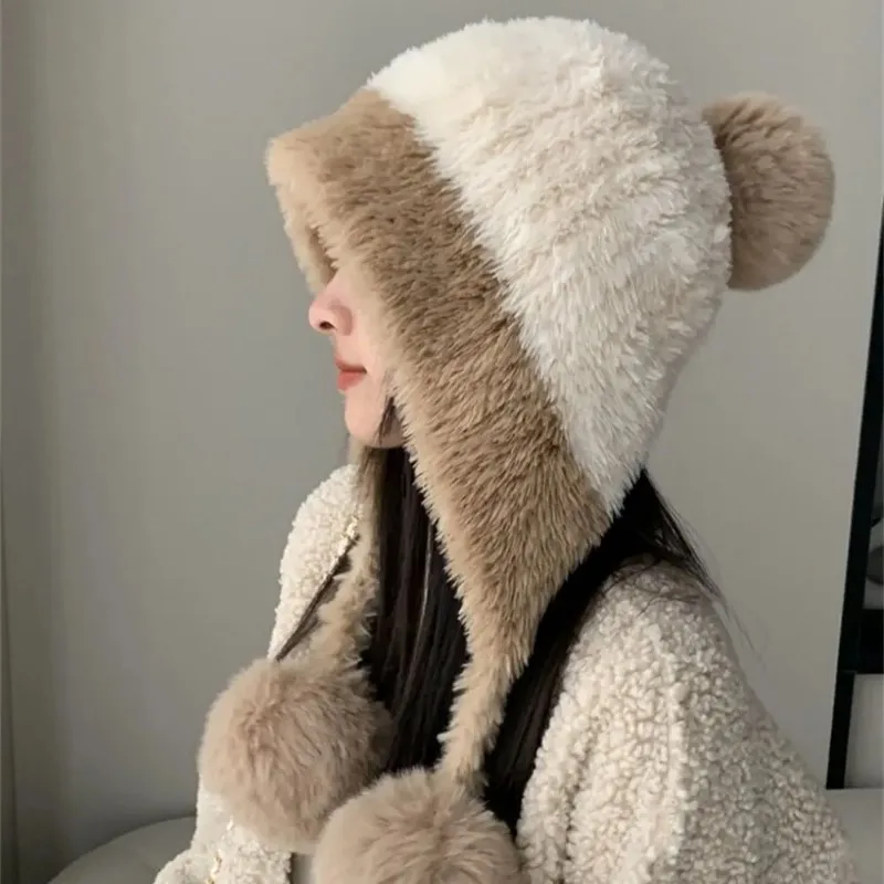 قبعة قطيفة دافئة وسميكة مقاومة للرياح ومضادة للبرد بلون سادة لحماية الأذن لخريف وشتاء
