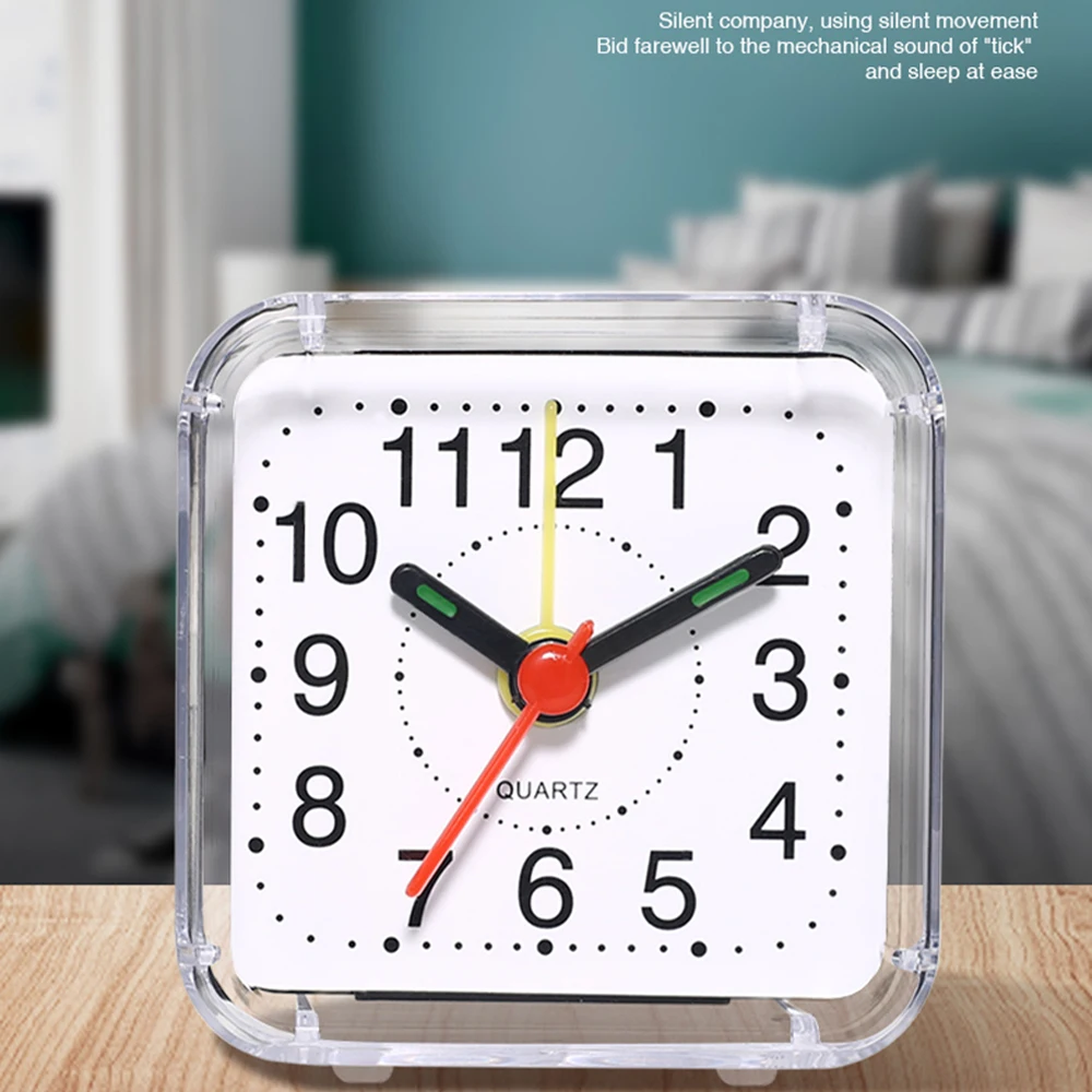 ساعة منبه مربعة بجانب السرير، إطار أكريليك شفاف صغير، أيدي ملونة، حركة كوارتز للوقت الدقيق، ساعة مكتب لغرفة النوم #2