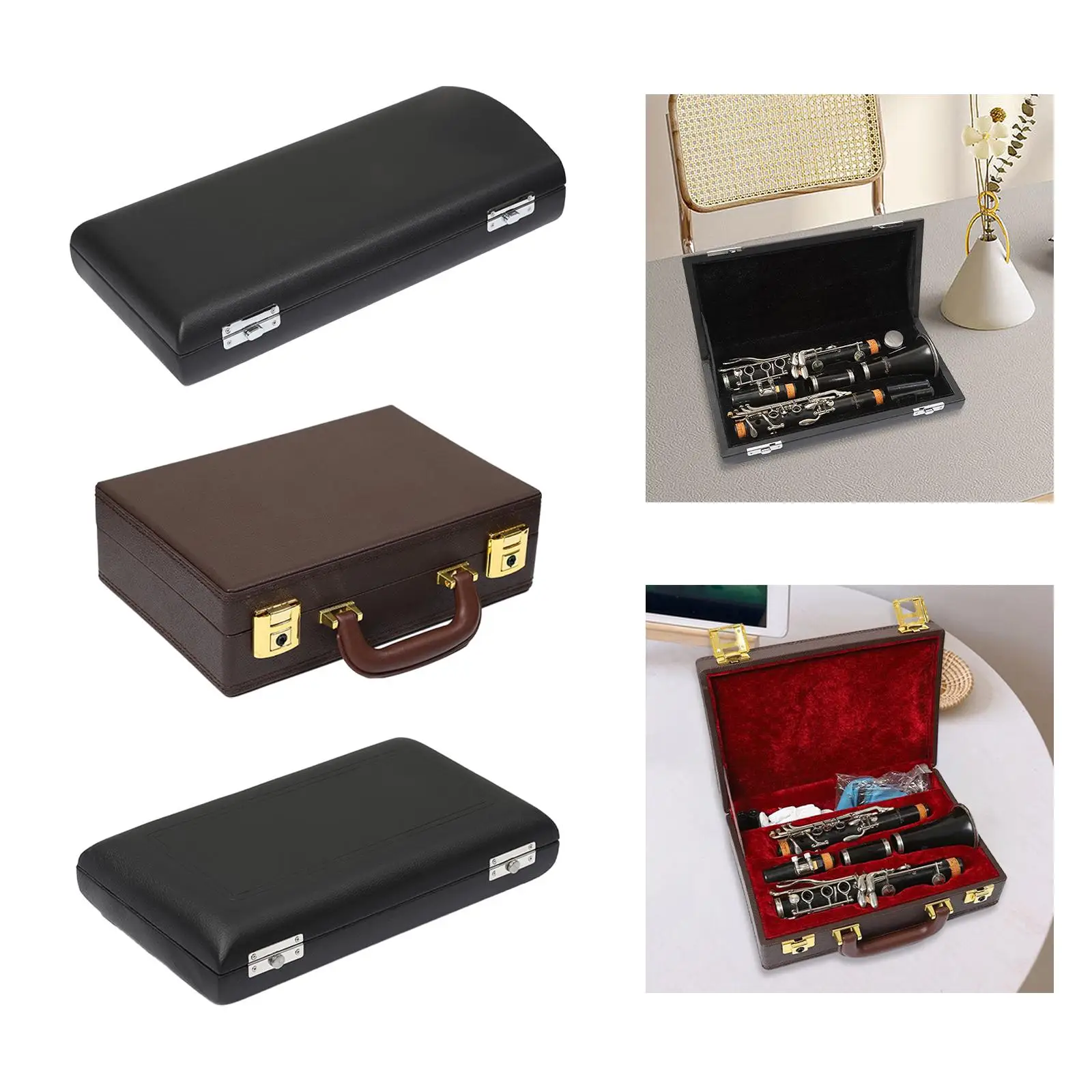 

Portable PU Leather Flute Case Lightweight Storage Box Durable Water Resistant Hard Clarinet Box Case Protection Accessories