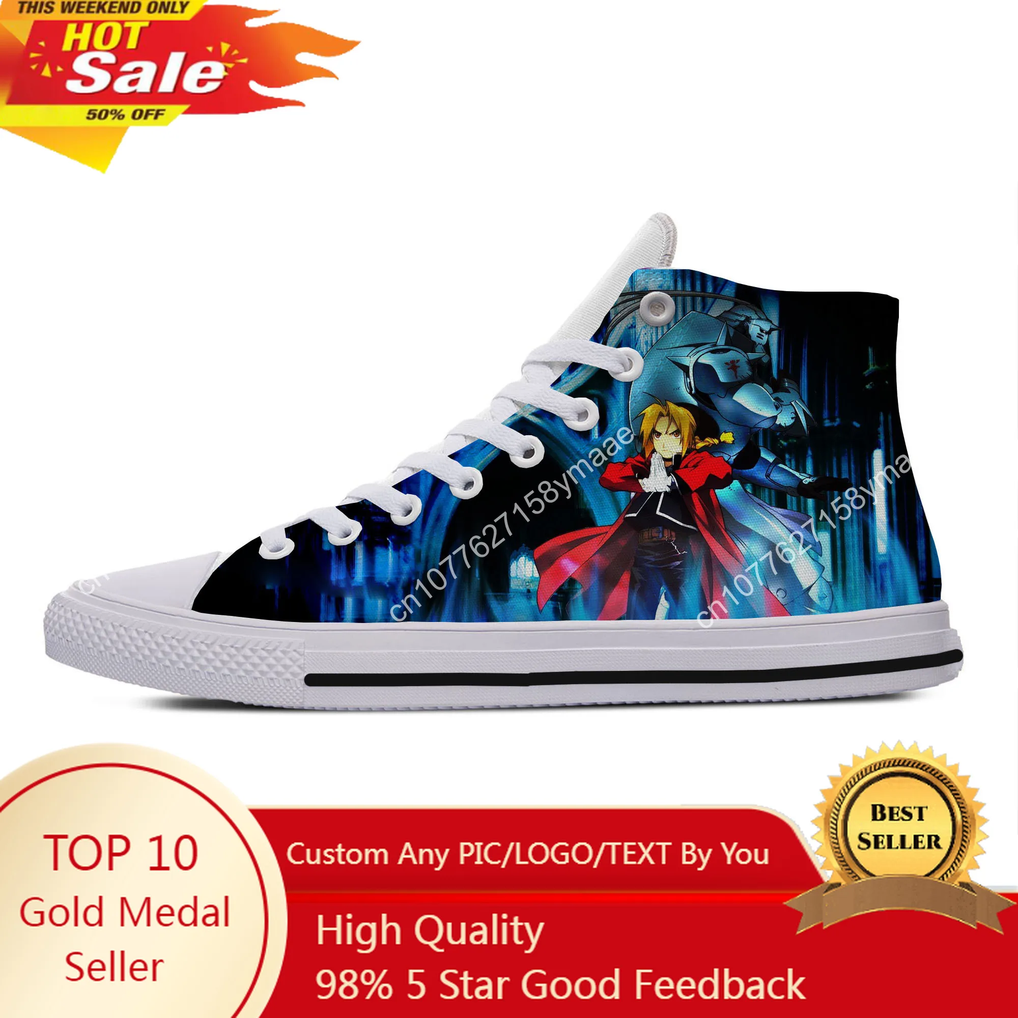 

Hot Summer Cool Fashion Funny High Quality Handiness Casual Shoes Men Women Anime Fullmetal Alchemist Brotherhood High-Top Shoes