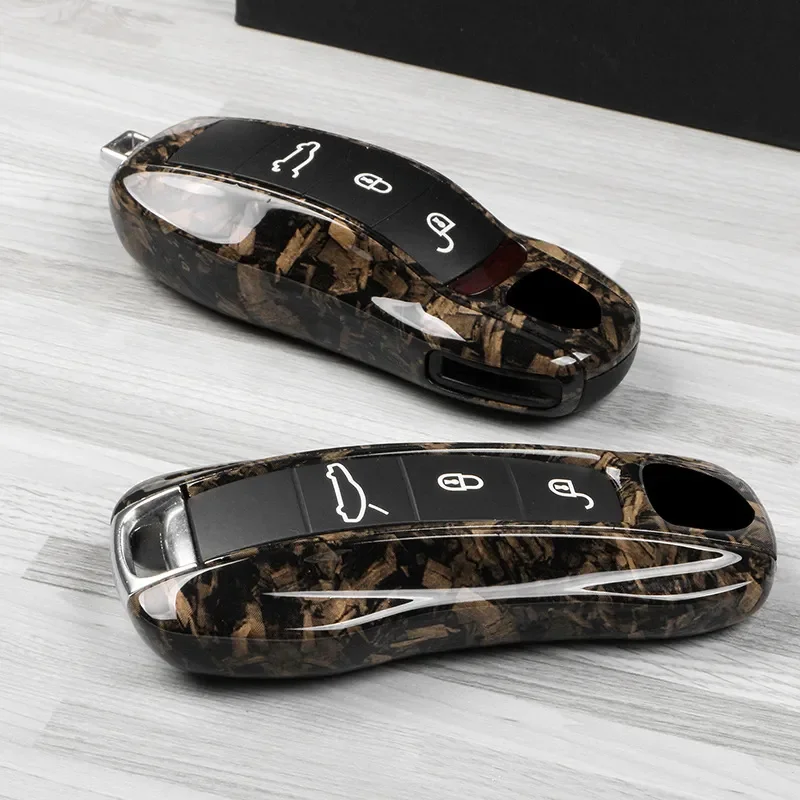 Wood Grain Car Smart Key Case Fob Covers Holder Shell Accessories For Porsche Cayenne Macan  Panamera 718 911 Taycan Boxster