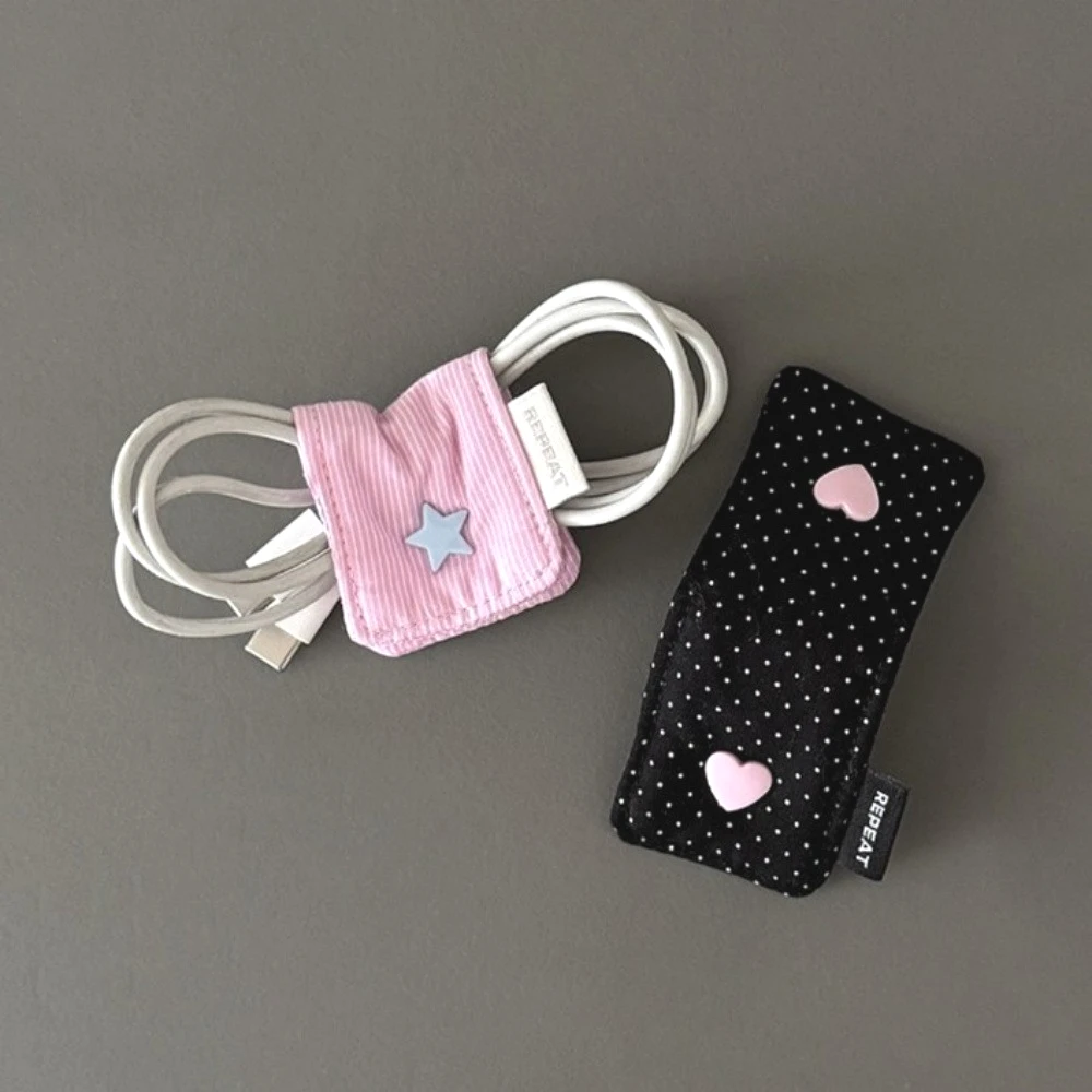Niche fabric winding device Storage bag hanging buckle type headphone data cable anti cable tie wire organizer pure cotton dots