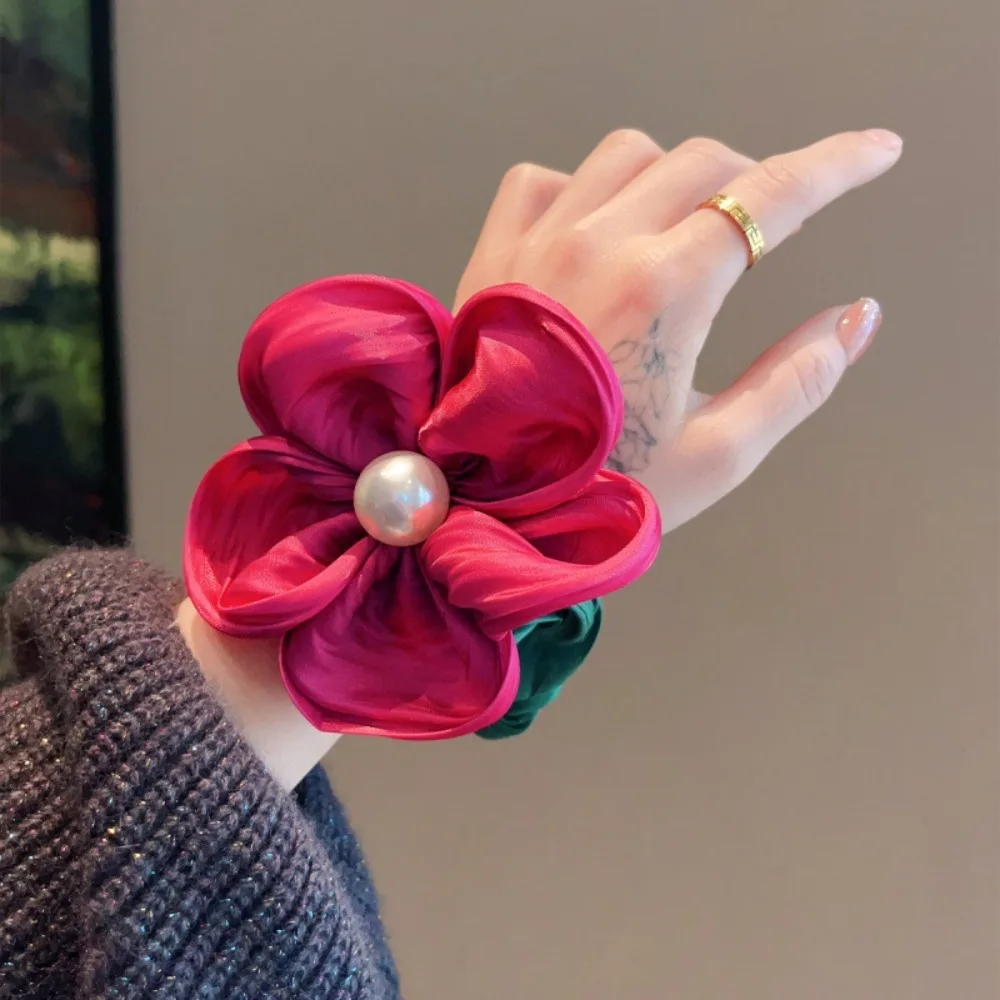 Novo círculo de cabelo elástico alto pano grande flor laço de cabelo elástico tridimensional flor cabeça corda rabo de cavalo menina