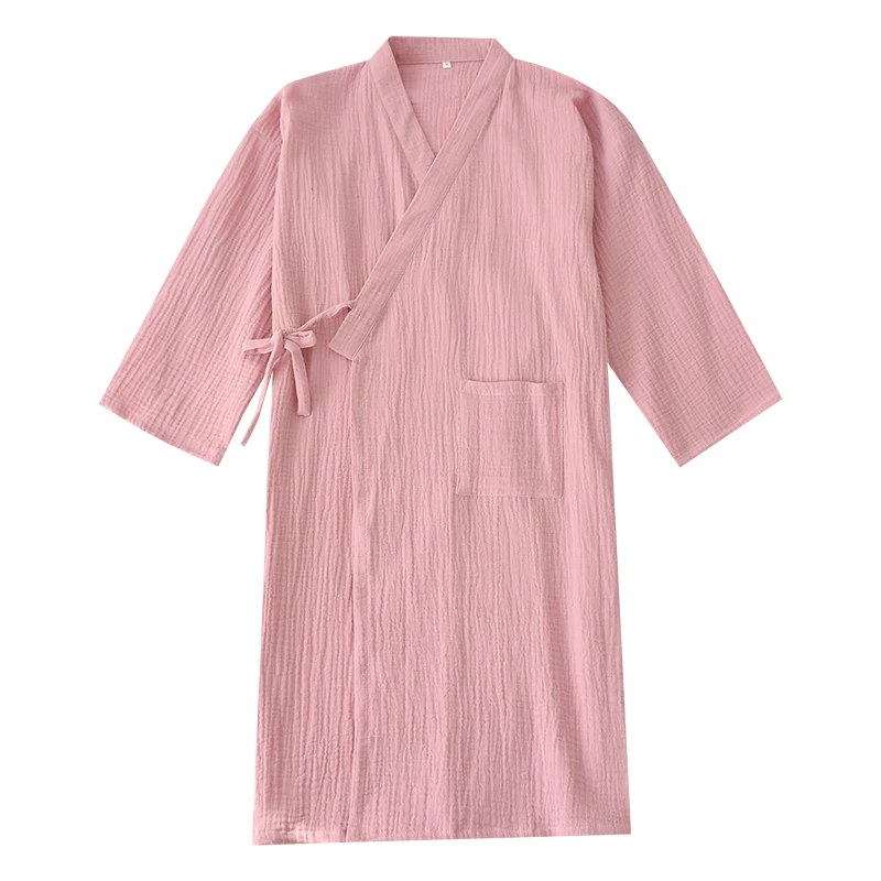 

Japanese Style Kimono Nightgown women Autumn Washed Crepe Cotton Gauze Nightdress Pregnant Woman Bathrobe Sweat Steaming Dress