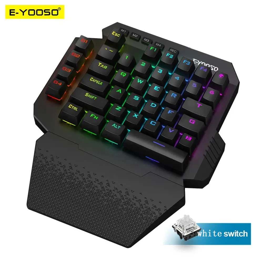HUOJI EYOOSO Wireless One-Hand Gaming Keyboard, RGB Backlit with 8 Macro Keys for FPS/MMO Games, Ergonomic PC Gaming Keypad