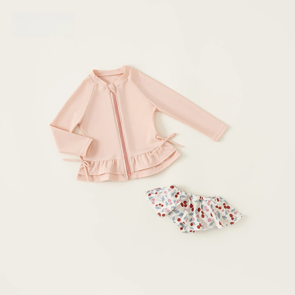 

2025 Girls' Beach Vacation Split Swimsuit Lace Swimsuit Girls' Bow Long Sleeve Swimsuit Two Piece Set