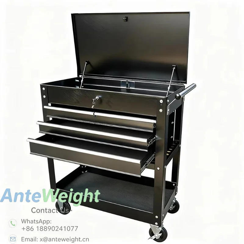 Multi-functional Heavy Duty 3-Tier Movable Tool Cart Trolley Clod Rolled Steel Powder Coat Steel Finish OEM for Workshop Use