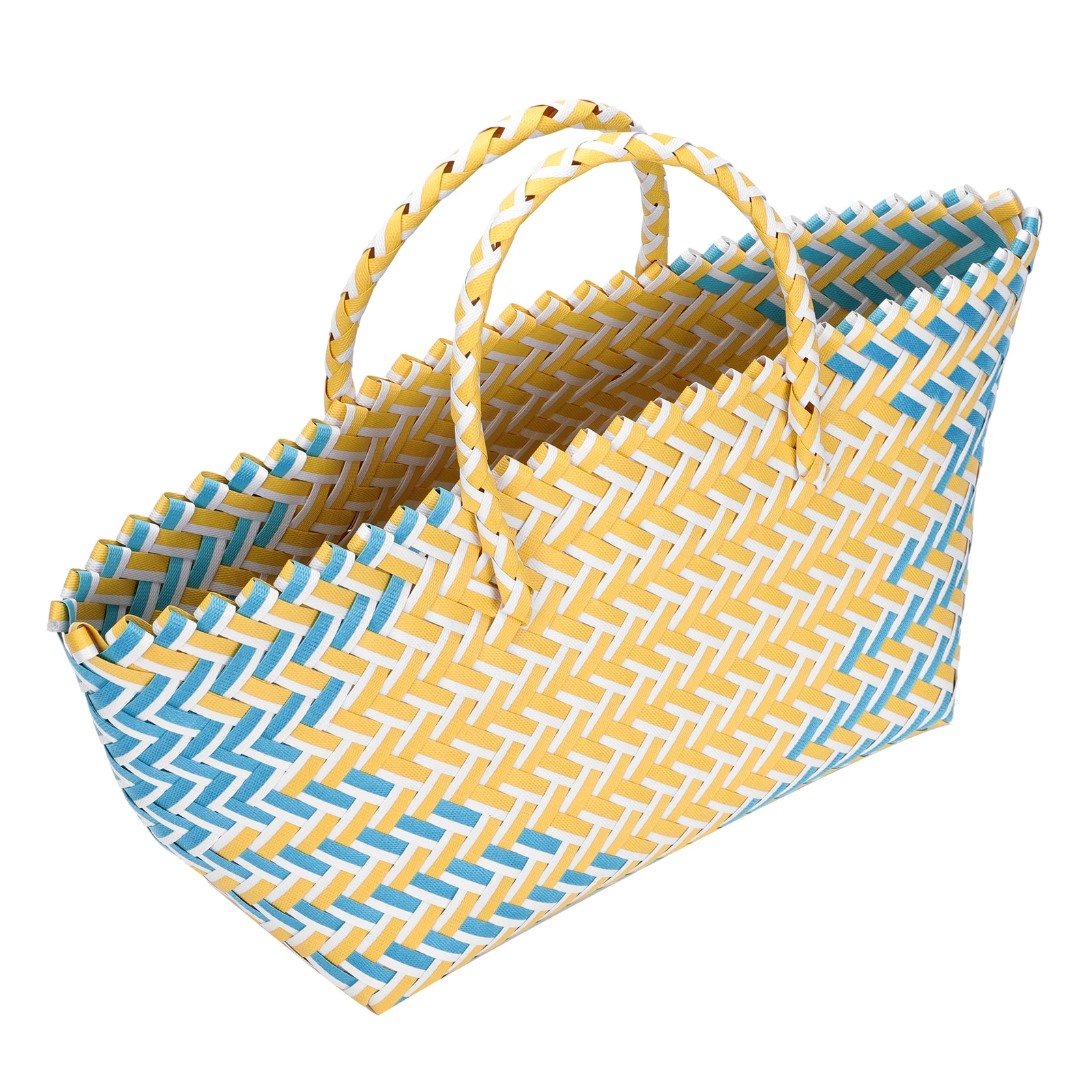 

Plastic Handwoven Striped Large Capacity Reusable Shopping Storage Fashionable Striped Casual Handmade Casual Bag Bag