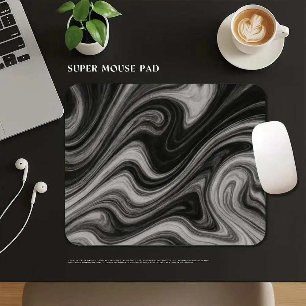 Black White Liquid Marble Texture Mouse Pad Abstract Swirl Mousemat NonSlip Rubber Base Gaming Mousepad Minimalist Desktop Decor