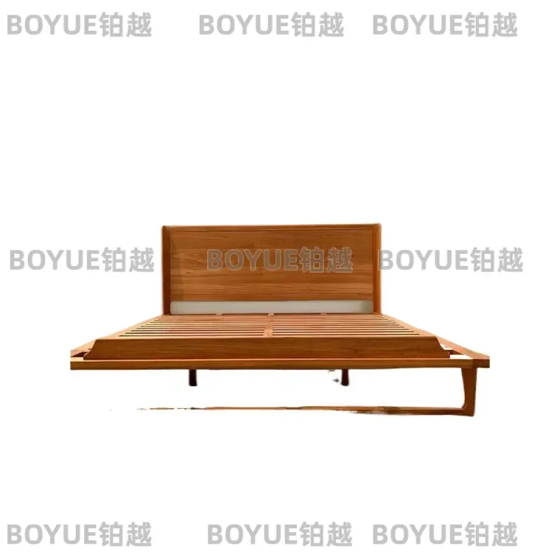 Modern Teak Log Bed Frame Solid Wood Double King Size Platform Bedroom Furniture Minimalist Design for Small Apartment Master