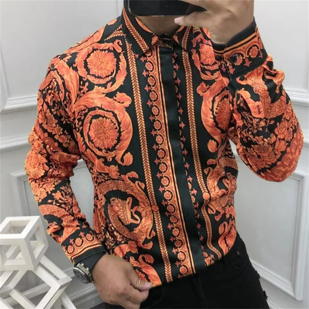 Camisas hawaianas de manga larga para hombre, camisas con solapa, estampado de imagen, moda de lujo, informal, fiesta, calle, talla grande, XS-6XL,