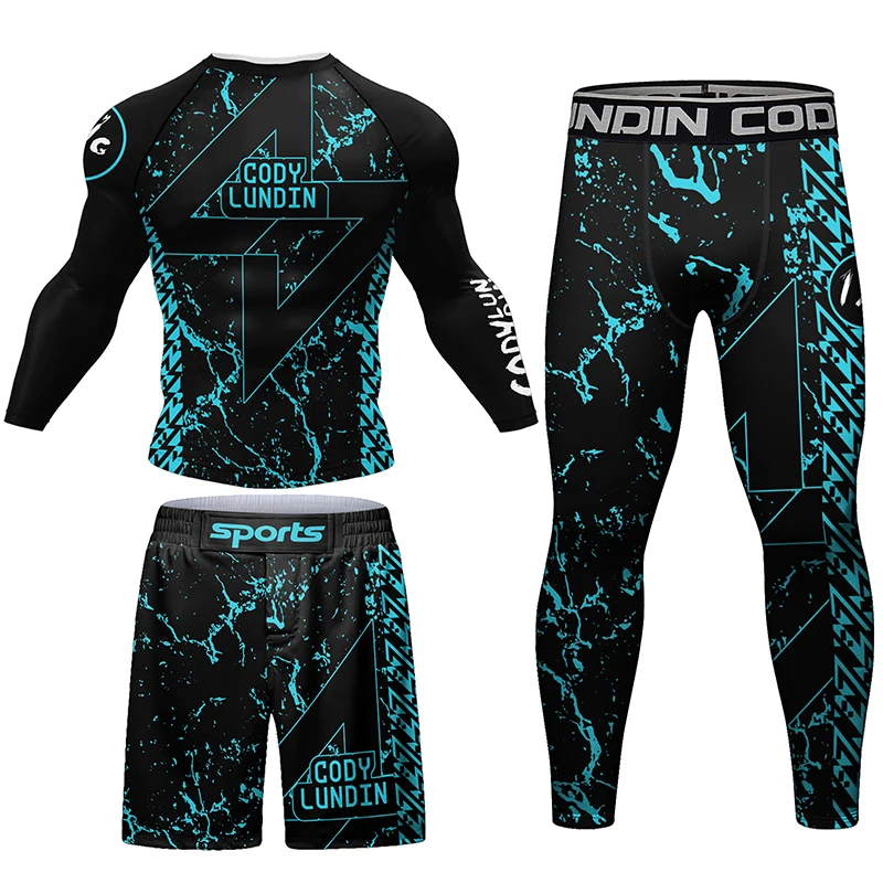 New  Jiu Jitsu Rashguard For Men Kimono Mma T-shirt+Pant 4 in1 Sets Muay thai Shorts Bjj Gi Rash guard Boxing Jerseys Sportswear