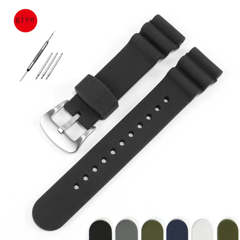 

PEIYI Silicone Watchband Suitable For SEIKO No. 5 Series Men's Pin Buckle Accessories Sports Rubber Replacement Belt 22mm