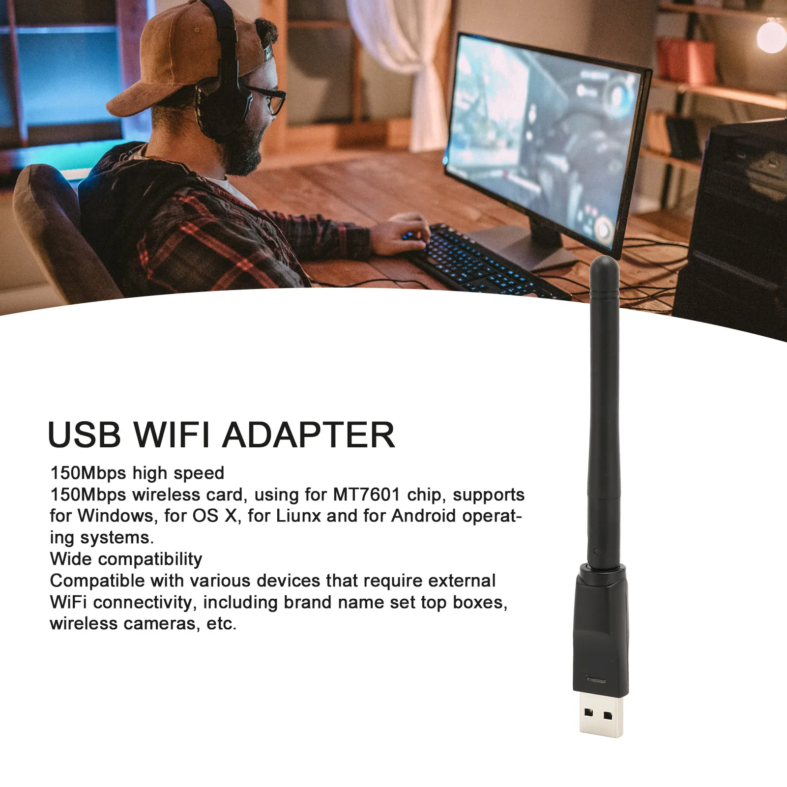 

Беспроводной сетевой адаптер USB MT7601 150 Мбит/с, Wi-Fi ресивер для DVB-T2, IPTV, компьютера, чип 7601