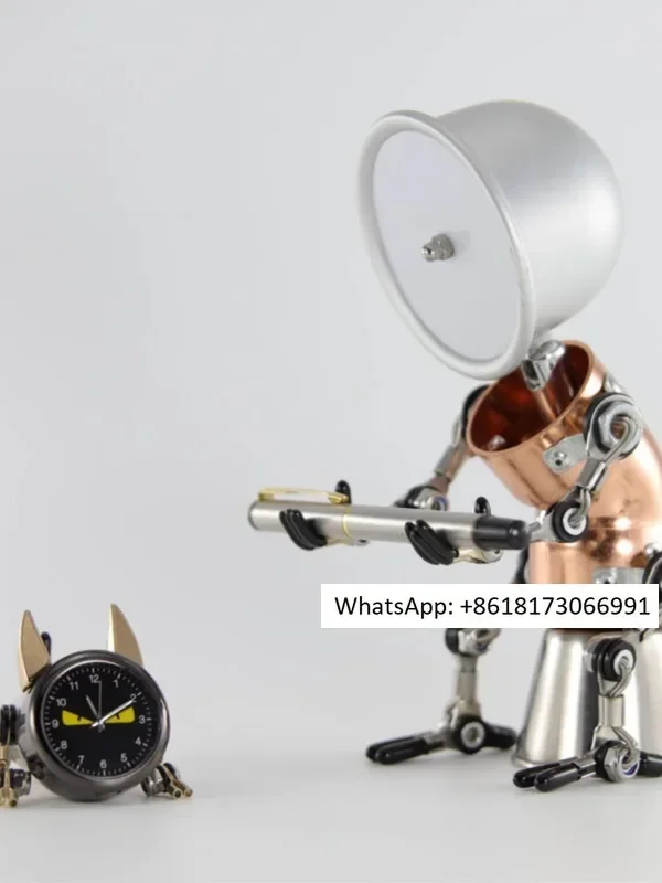 

Vintage Steam Metal Copper Ornament Creative Gift Industrial Style Handmade Desktop Robot Nightlight Pen Holder