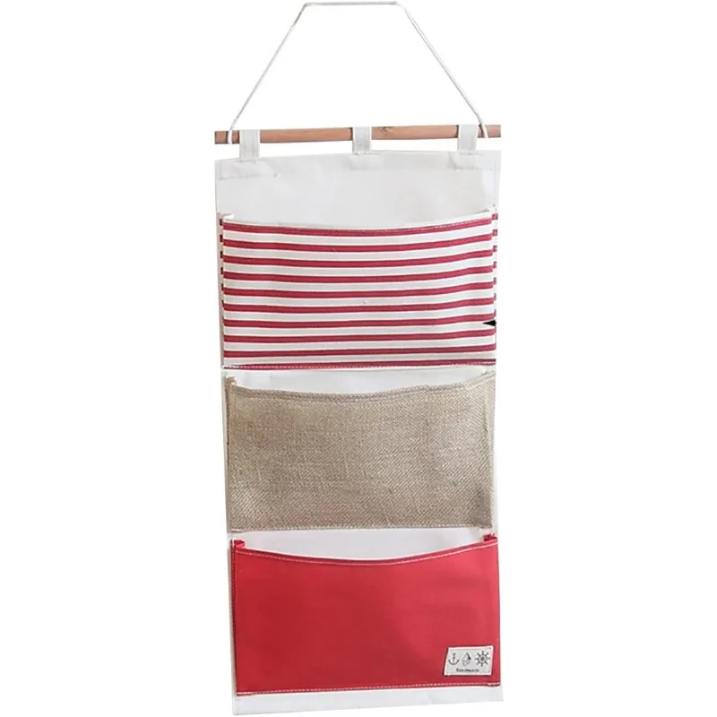 Multi-Function Bag 3 Pockets Sundry Storage Hanging Storage Bag/Wall Bag Striped Splicing Wall Hanging