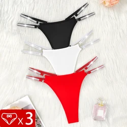 3pcs Women Sexy Thongs Low Rise Panties Two Shiny Belts Lady G-string Solid Comfortable Underwear Hollow Out Intimate Lingerie