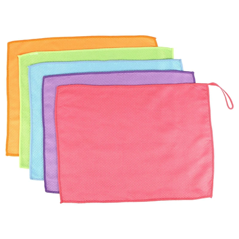 5Pieces Fish Scale Rags Super Absorbents Microfiber Polishing Cleaning Cloths Reusable Glass Wiping Rags 30X40cm