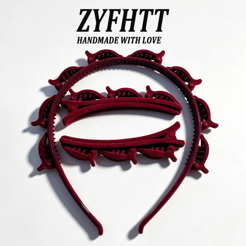 1/3 Stück ZYFHTT Rot-Schwarzes Beflocktes Geflochtenes Stirnband für Frauen Retro Vielseitiger Haarreif Modisches Mädchen-Stirnband Haaraccessoires – Detail 8