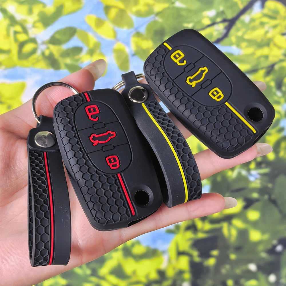 Sport Honeycomb Silicone Key Case with Keychain for Audi A4 B6 B5 A3 A1 A6 C5 A2 TT Mk1 S3 S4 S6 RS6 A8 Folding Fob Shell