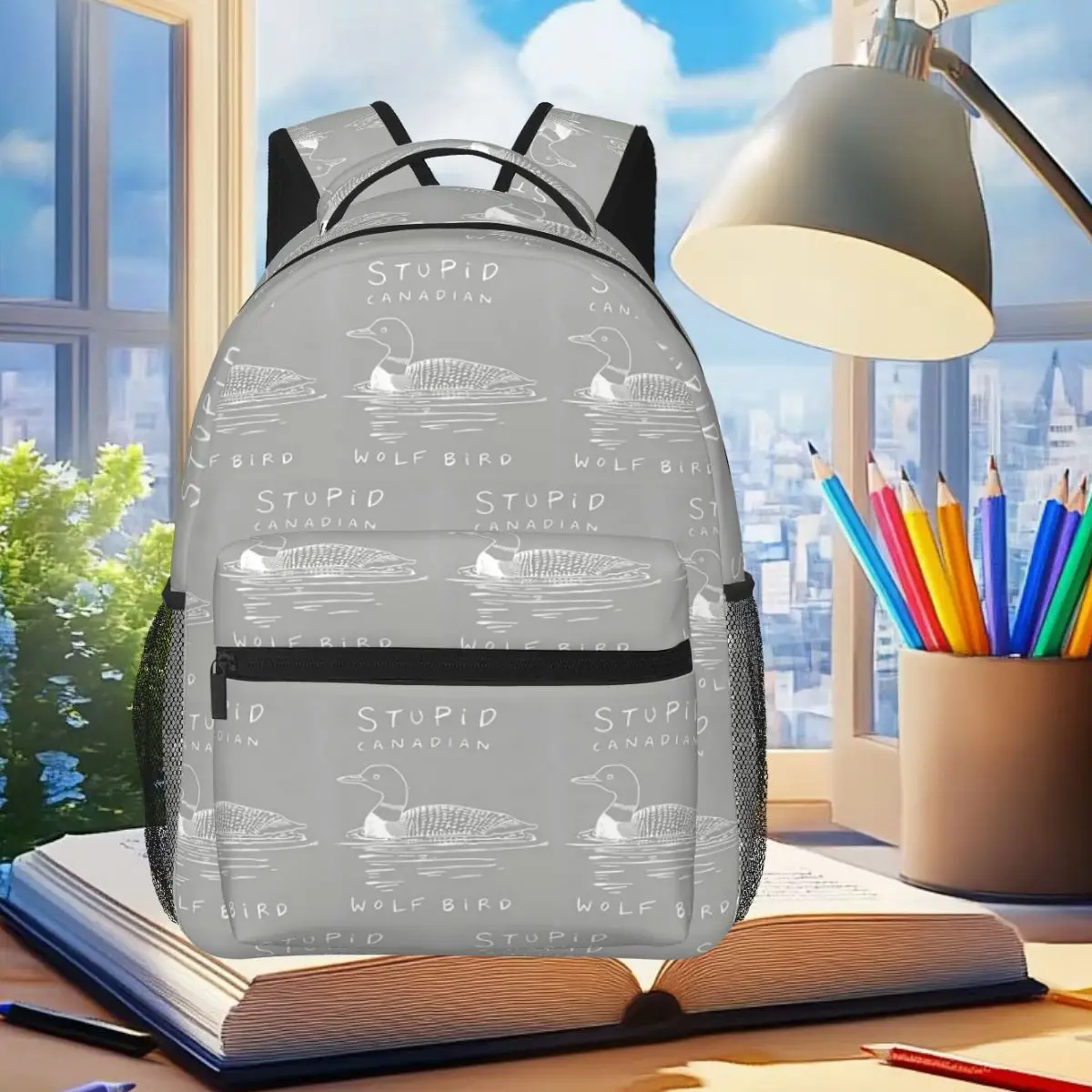 Stupid Canadian Wolf Bird Backpack Student Boys Girls BookBag Kids School Bag Computer Shoulder Bags for Men Women