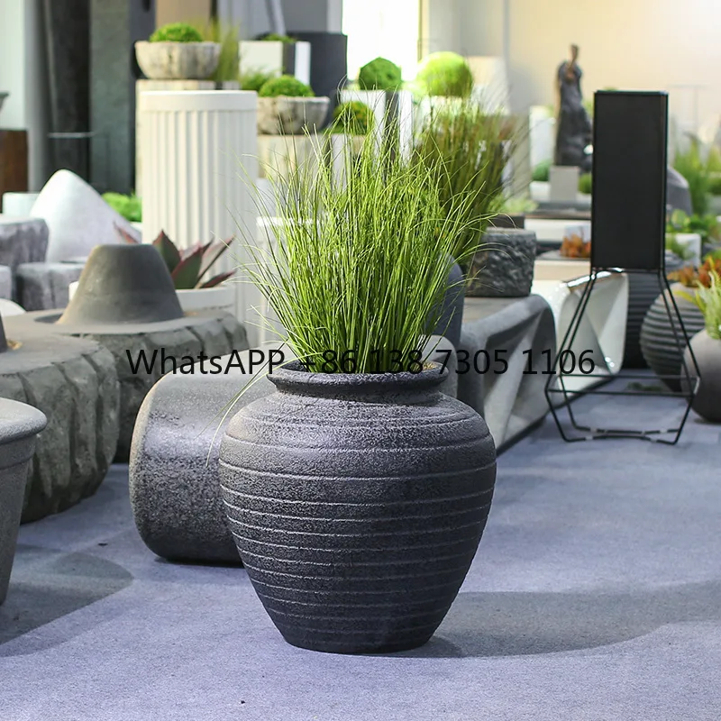 Modern simple large wide mouth oval floor-to-ceiling living room outdoor large diameter FRP tall large vase ornament