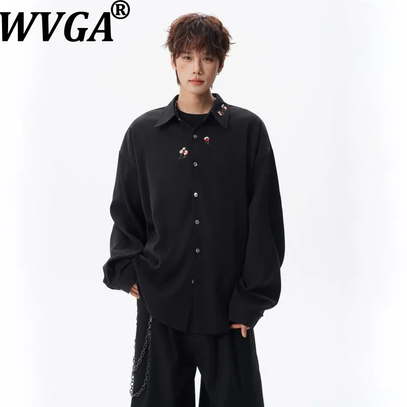 

WVGA Spring Summer New Man Chinese Style Floral Embroidery Trendy Long Sleeve Shirts Niche Chic Casual Oversized Tops Ins W20154