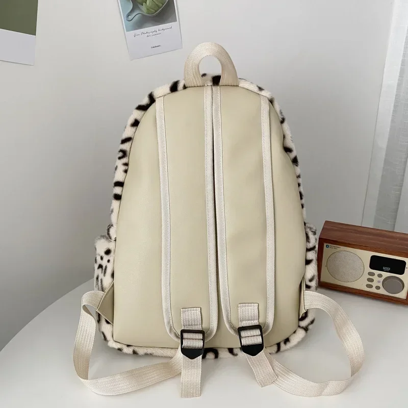 Mochila escolar con estampado de leopardo Para Mujer, bolso de piel sintética suave, bolsos de viaje, Mochilas de felpa Para estudiantes