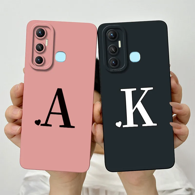 For Infinix Hot 11 6.6 " Case Cute Initial Letters Liquid Silicone Back Cover For Infinix Hot11 X662 Shockproof Phone Case Funda