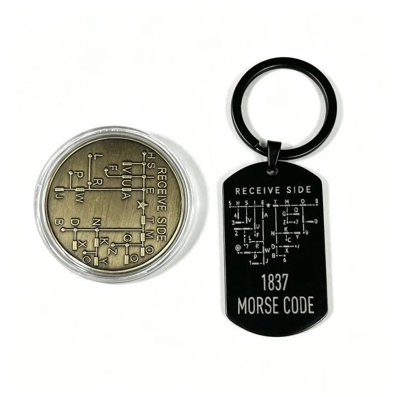 1Pc Morse Code Learning Tool - Training Coin Commemorative Badge for Novice Radio Enthusiasts History Buffs Morse Code Practice