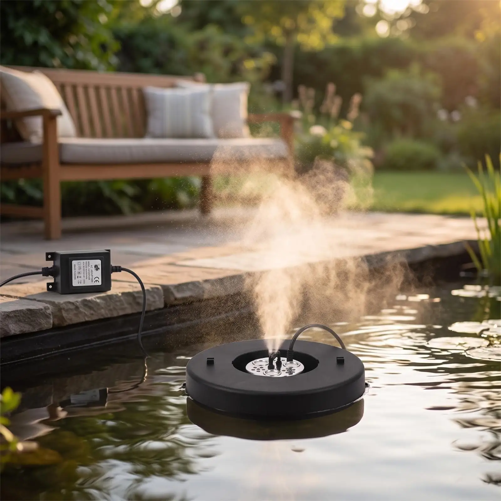 LED Ultrasonic Mist Generator for Aquarium Fog Machine Stainless Steel Water Feature Maker with Auto Sensor