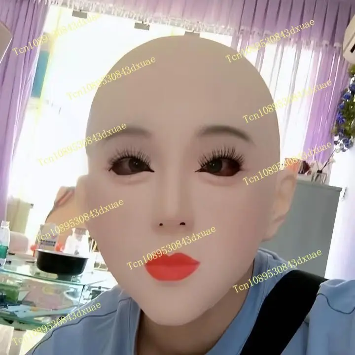 New mainstream hot simulated human leather face with beautiful woman bald hood, event party performance dress up makeup